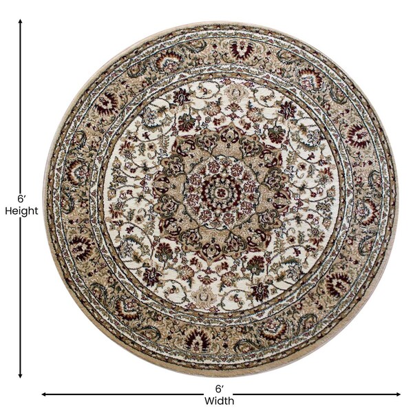 Flash Furniture Ivory 5x5 Round Traditional Persian Style Rug - NR-RG281-55-IV-GG