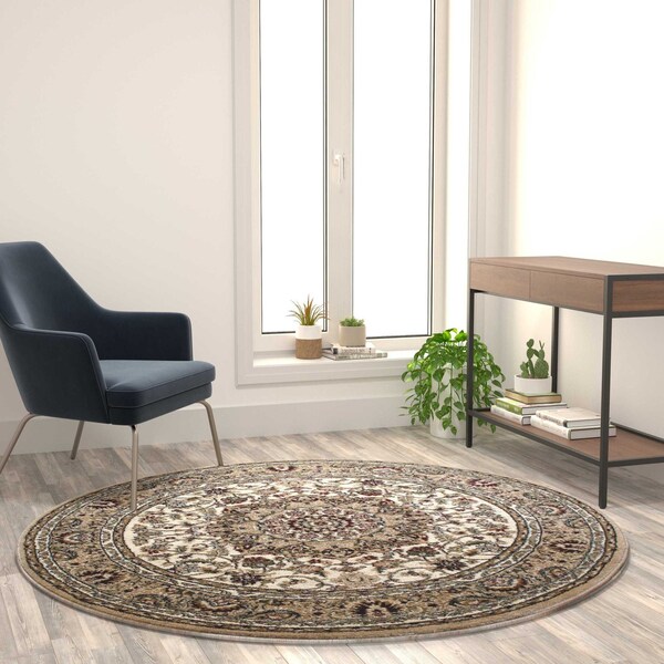 Flash Furniture Ivory 5x5 Round Traditional Persian Style Rug - NR-RG281-55-IV-GG