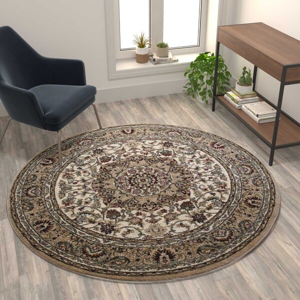 Flash Furniture Ivory 5x5 Round Traditional Persian Style Rug - NR-RG281-55-IV-GG