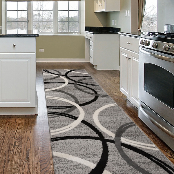 World Rug Gallery Modern Wavy Circles Design 2' x 7'2'' Gray - 377GRAY2X7