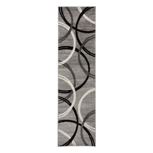 World Rug Gallery Modern Wavy Circles Design 2' x 7'2'' Gray - 377GRAY2X7