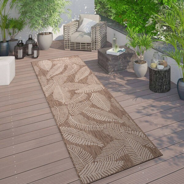 World Rug Gallery Distressed Palm Leaves Textured Flat Weave Indoor/Outdoor Area Rug 2' x 7' Brown - 114BROWN2X7
