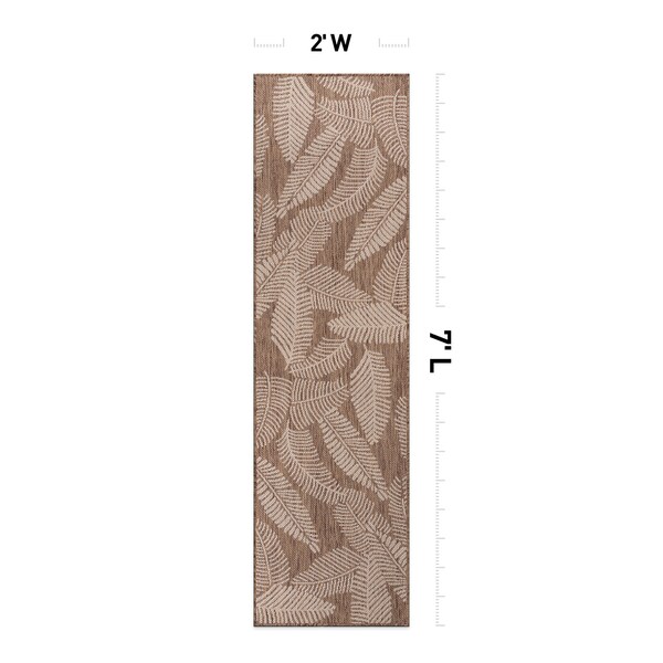 World Rug Gallery Distressed Palm Leaves Textured Flat Weave Indoor/Outdoor Area Rug 2' x 7' Brown - 114BROWN2X7