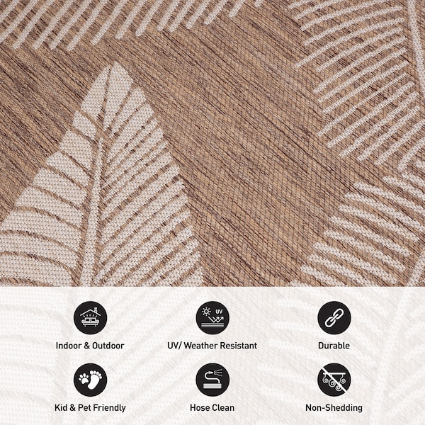 World Rug Gallery Distressed Palm Leaves Textured Flat Weave Indoor/Outdoor Area Rug 2' x 7' Brown - 114BROWN2X7