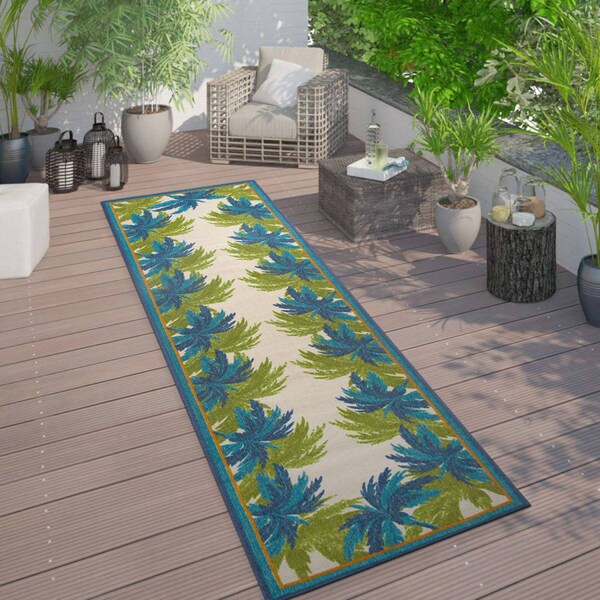World Rug Gallery Tropical Floral Border Flatweave Indoor/Outdoor Runner Rug 2'x7' Green - 9012GREEN2X7