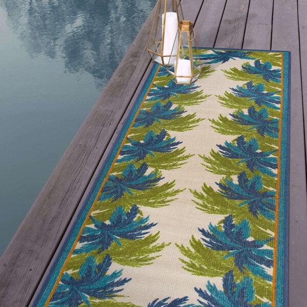 World Rug Gallery Tropical Floral Border Flatweave Indoor/Outdoor Runner Rug 2'x7' Green - 9012GREEN2X7