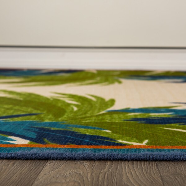 World Rug Gallery Tropical Floral Border Flatweave Indoor/Outdoor Runner Rug 2'x7' Green - 9012GREEN2X7