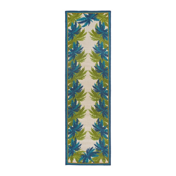 World Rug Gallery Tropical Floral Border Flatweave Indoor/Outdoor Runner Rug 2'x7' Green - 9012GREEN2X7