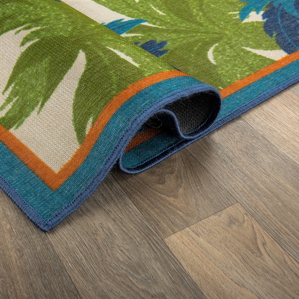 World Rug Gallery Tropical Floral Border Flatweave Indoor/Outdoor Runner Rug 2'x7' Green - 9012GREEN2X7
