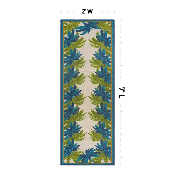 World Rug Gallery Tropical Floral Border Flatweave Indoor/Outdoor Runner Rug 2'x7' Green - 9012GREEN2X7