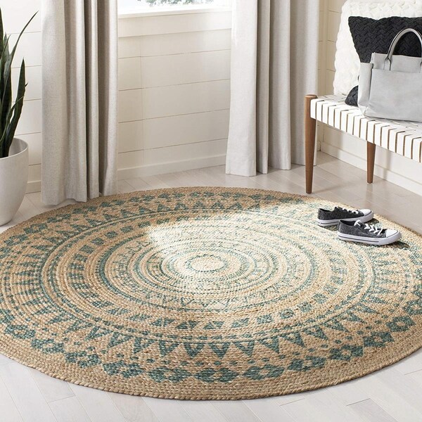 Safavieh Hand-Woven 4 x 4 ft. Natural Fiber Coastal RugAqua & Natural Round - NF802A-4R