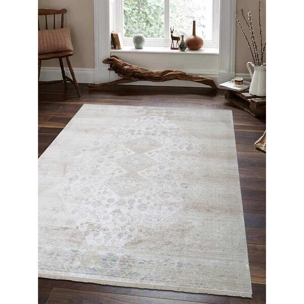 Jensendistributionservices 2 ft. x 3 ft. 10 in. Machine Woven Crossweave Polyester Oriental Rectangle Area Rug, Cream - MI1556618