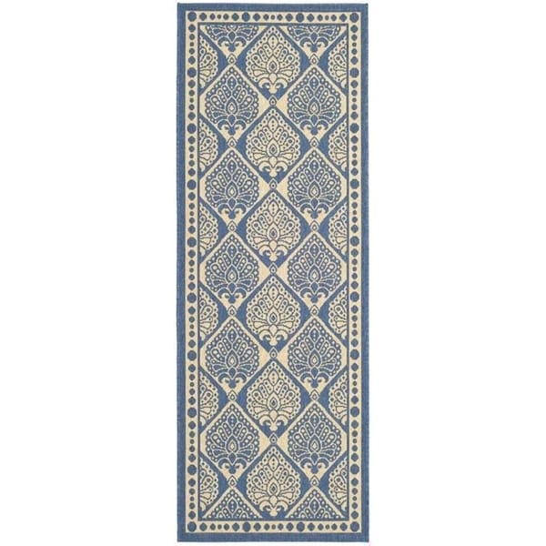 Safavieh 2 ft.-3 in. x 12 ft. Courtyard Runner Area Rug in Blue & Beige - CY6009-243-212