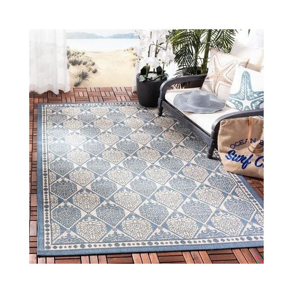 Safavieh 2 ft.-3 in. x 12 ft. Courtyard Runner Area Rug in Blue & Beige - CY6009-243-212