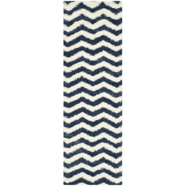 Safavieh Montreal Shag Power Loomed Runner Rug- Ivory - Blue- 2 ft. 3 in. x 7 ft. - SGM846A-27
