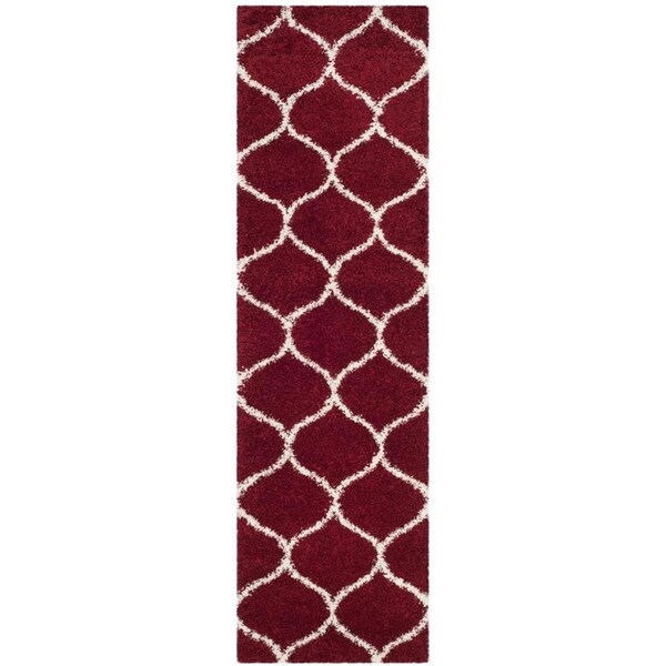 Safavieh 2 ft. - 3 in. x 10 ft. SGH - Hudson Shag Power Loomed Runner Rug - Red and Ivory - SGH280R-210