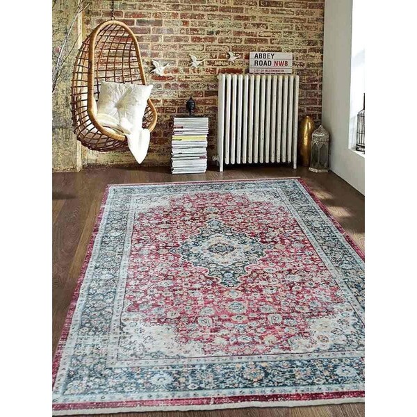 Jensendistributionservices 2 ft. x 3 ft. 10 in. Machine Woven Crossweave Polyester Oriental Rectangle Area Rug, Red - MI1555473