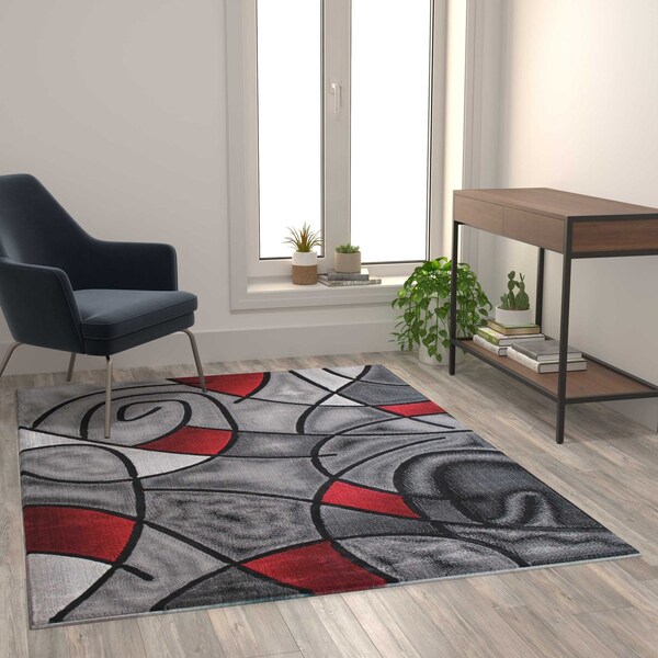Flash Furniture Red 5' x 7' Abstract Design Accent Area Rug - ACD-RGTRZ860-57-RD-GG