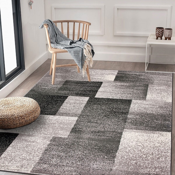 World Rug Gallery Modern Distressed Boxes 3'3'' x 5' Gray - 956GRAY3X5