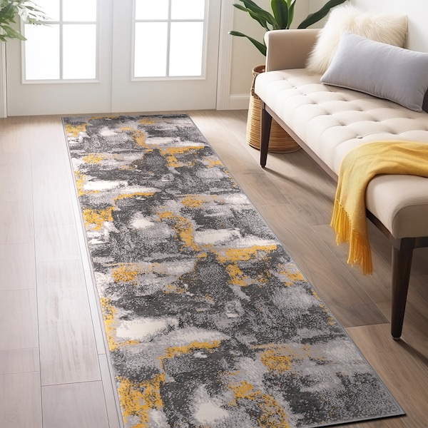 World Rug Gallery Brighton Modern Abstract Runner Rug 2'x7' Yellow - 4056YELLOW2X7