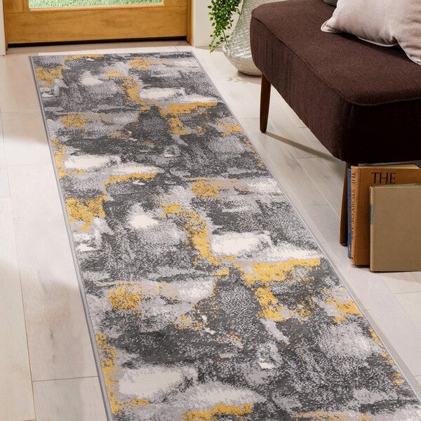 World Rug Gallery Brighton Modern Abstract Runner Rug 2'x7' Yellow - 4056YELLOW2X7