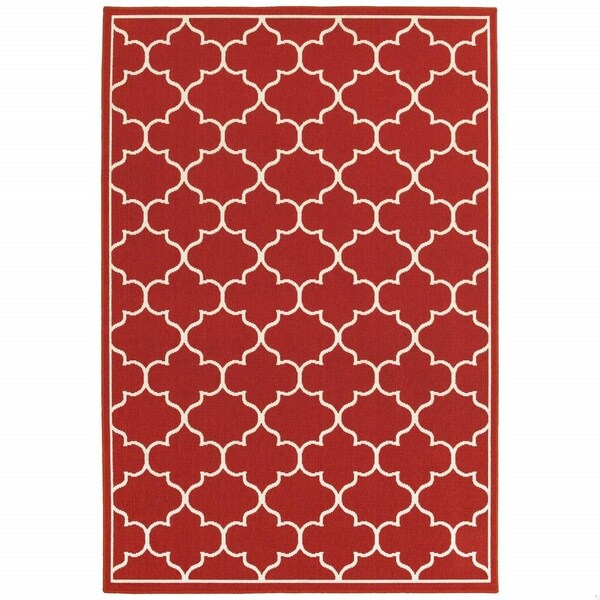 Homeroots 2 x 3 ft. Red & Ivory Trellis Indoor & Outdoor Scatter Area Rug - 388923