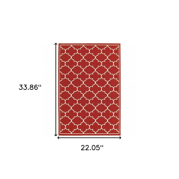 Homeroots 2 x 3 ft. Red & Ivory Trellis Indoor & Outdoor Scatter Area Rug - 388923