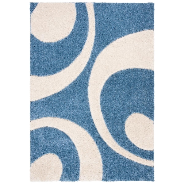 Safavieh 4 x 6 ft. Power Loomed Shag Florida Shag Small Rectangle RugBlue & Ivory - SG474-6011-4