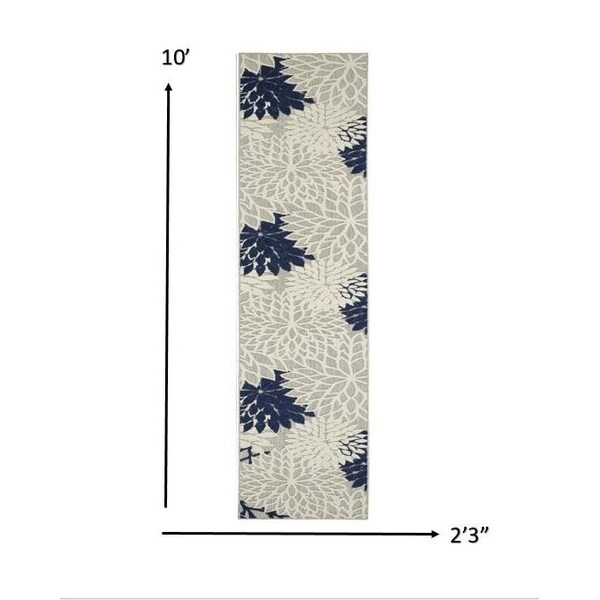 Homeroots 2 x 10 ft. Ivory & Navy Indoor & Outdoor Runner Rug - 384827