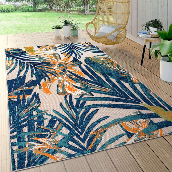World Rug Gallery Tropical Leaves Indoor/Outdoor Area Rug 5' x 7' Multi - 8012MULTI5X7