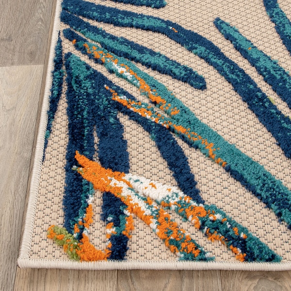 World Rug Gallery Tropical Leaves Indoor/Outdoor Area Rug 5' x 7' Multi - 8012MULTI5X7