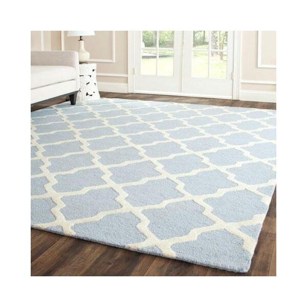 Safavieh 5 x 8 ft. Medium Rectangle Transitional Cambridge- Light Blue and Ivory Hand Tufted Rug - CAM121A-5