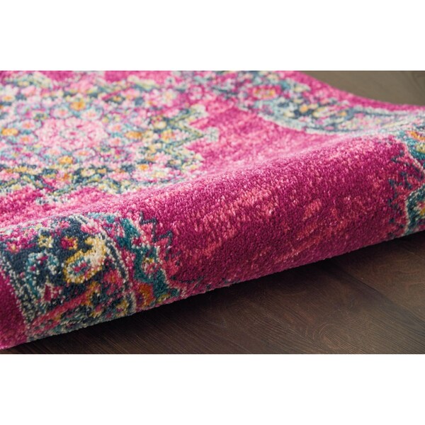Homeroots 2 x 10 ft. Fuchsia & Blue Distressed Runner Rug - 385258
