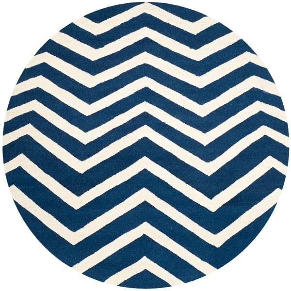 Safavieh Cambridge Hand Tufted Rectangle Rug- Navy - Ivory- 2 ft. 6 in. x 6 ft. - CAM714M-26