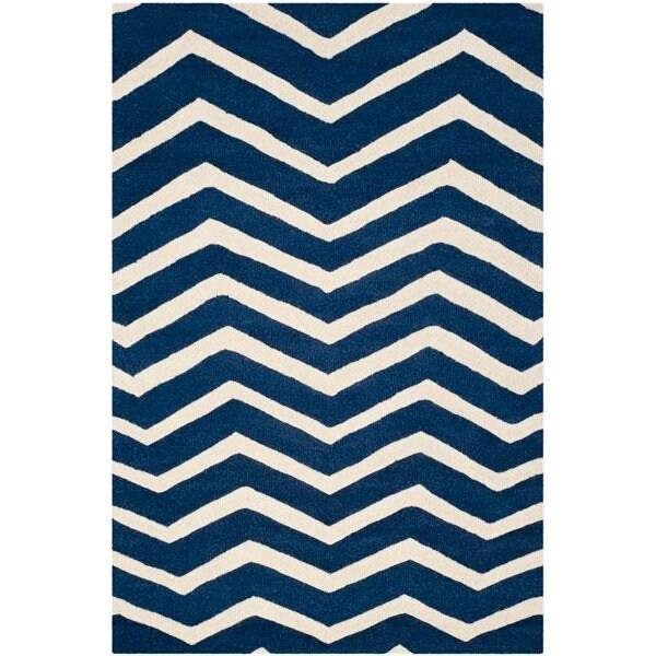 Safavieh Cambridge Hand Tufted Rectangle Rug- Navy - Ivory- 2 ft. 6 in. x 6 ft. - CAM714M-26