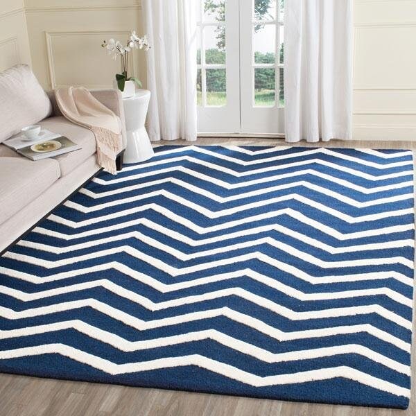 Safavieh Cambridge Hand Tufted Rectangle Rug- Navy - Ivory- 2 ft. 6 in. x 6 ft. - CAM714M-26