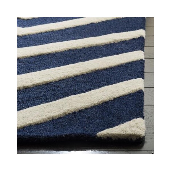 Safavieh Cambridge Hand Tufted Rectangle Rug- Navy - Ivory- 2 ft. 6 in. x 6 ft. - CAM714M-26