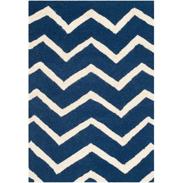 Safavieh Cambridge Hand Tufted Rectangle Rug- Navy - Ivory- 2 ft. 6 in. x 6 ft. - CAM714M-26