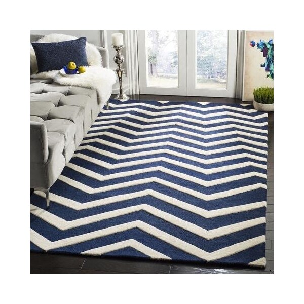 Safavieh Cambridge Hand Tufted Rectangle Rug- Navy - Ivory- 2 ft. 6 in. x 6 ft. - CAM714M-26