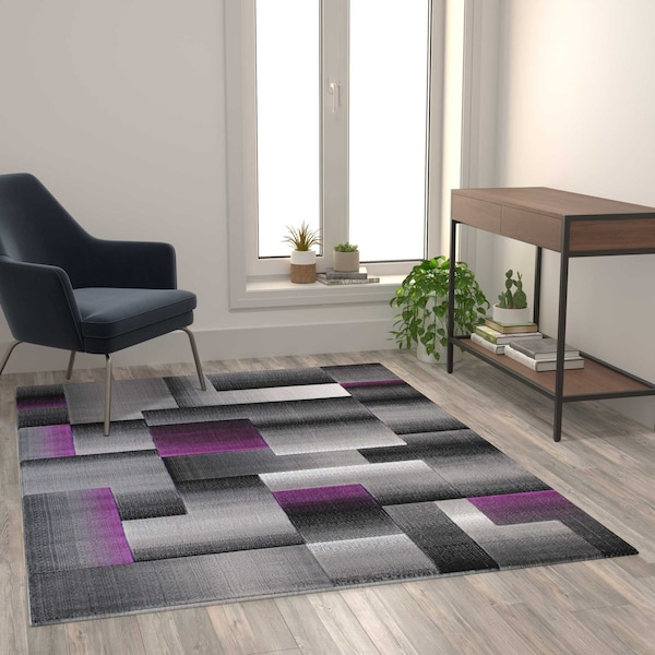 Flash Furniture Purple 5' x 7' Modern Color Blocked Area Rug - ACD-RGTRZ861-57-PU-GG