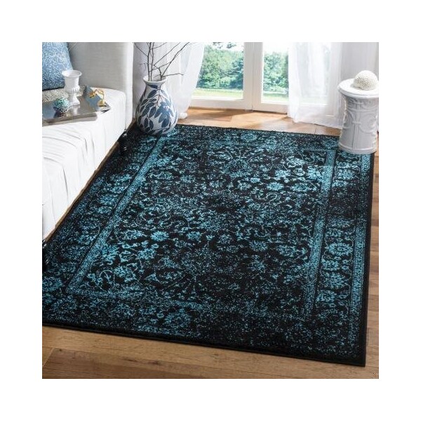 Safavieh Adirondack Power Loomed Small Rectangular Area Rug, Black and Teal - 4 x 6 ft. - ADR109K-4