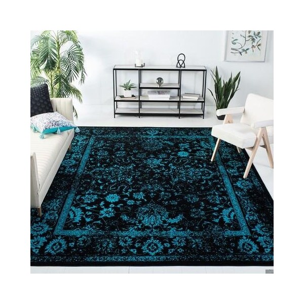 Safavieh Adirondack Power Loomed Small Rectangular Area Rug, Black and Teal - 4 x 6 ft. - ADR109K-4