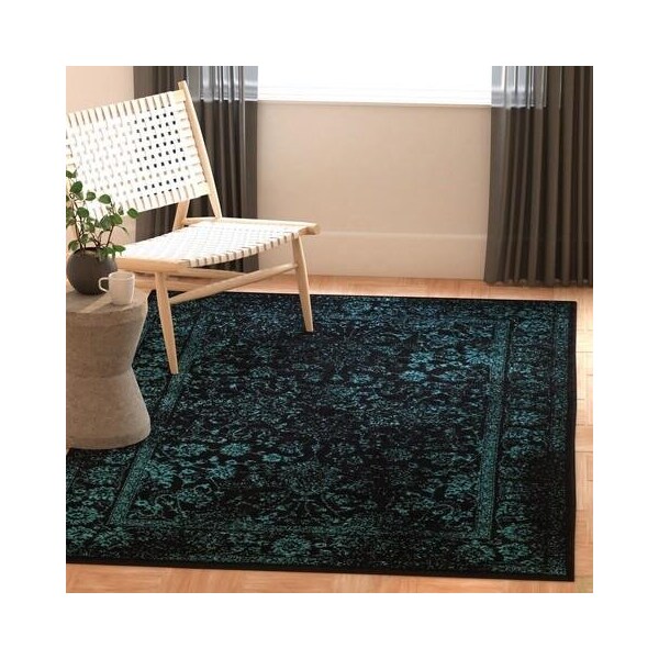 Safavieh Adirondack Power Loomed Small Rectangular Area Rug, Black and Teal - 4 x 6 ft. - ADR109K-4