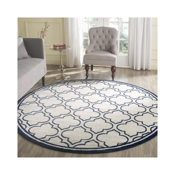 Safavieh 2 Ft.-6 In. X 4 Ft. Runner Indoor-Outdoor Amherst- Ivory And Navy Power Loomed Rug - AMT412M-24