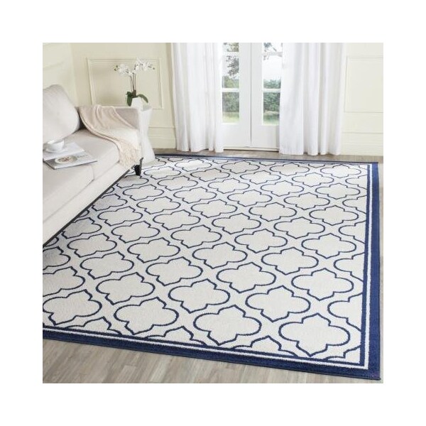 Safavieh 2 Ft.-6 In. X 4 Ft. Runner Indoor-Outdoor Amherst- Ivory And Navy Power Loomed Rug - AMT412M-24