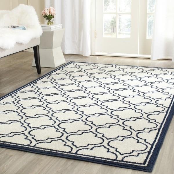 Safavieh 2 Ft.-6 In. X 4 Ft. Runner Indoor-Outdoor Amherst- Ivory And Navy Power Loomed Rug - AMT412M-24