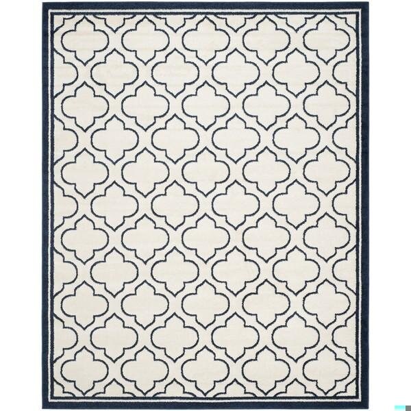 Safavieh 2 Ft.-6 In. X 4 Ft. Runner Indoor-Outdoor Amherst- Ivory And Navy Power Loomed Rug - AMT412M-24