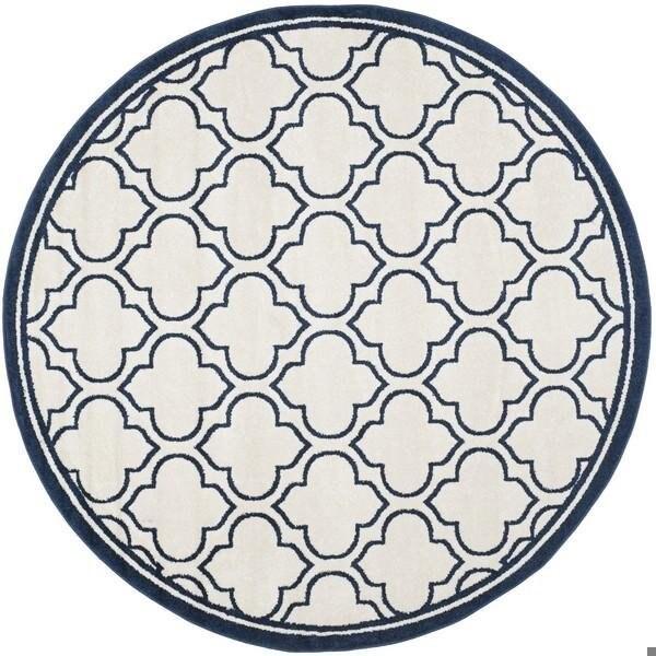 Safavieh 2 Ft.-6 In. X 4 Ft. Runner Indoor-Outdoor Amherst- Ivory And Navy Power Loomed Rug - AMT412M-24