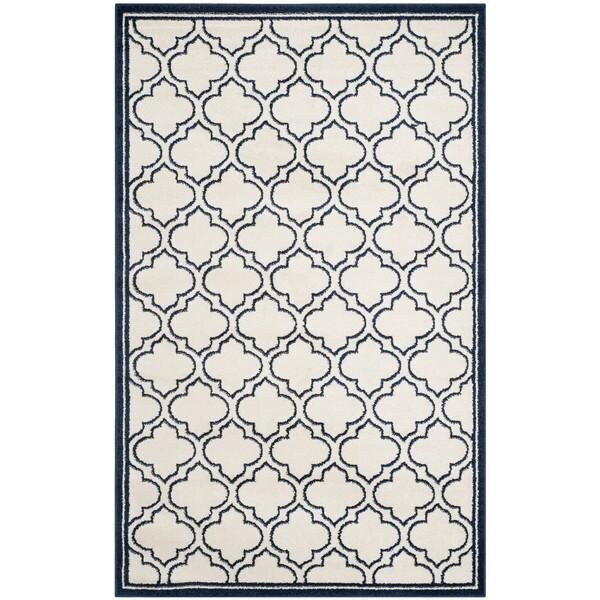 Safavieh 2 Ft.-6 In. X 4 Ft. Runner Indoor-Outdoor Amherst- Ivory And Navy Power Loomed Rug - AMT412M-24