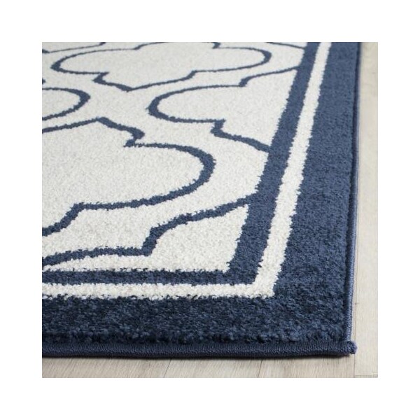 Safavieh 2 Ft.-6 In. X 4 Ft. Runner Indoor-Outdoor Amherst- Ivory And Navy Power Loomed Rug - AMT412M-24
